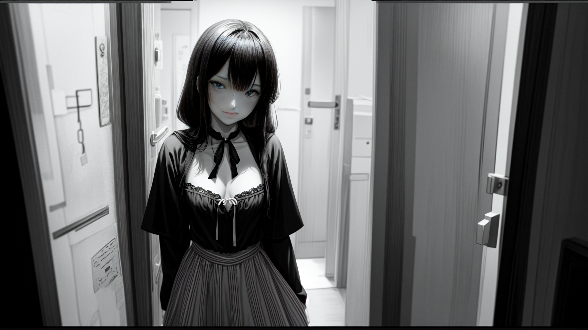 AI generated wallpaper featuring girl, anime, corridor