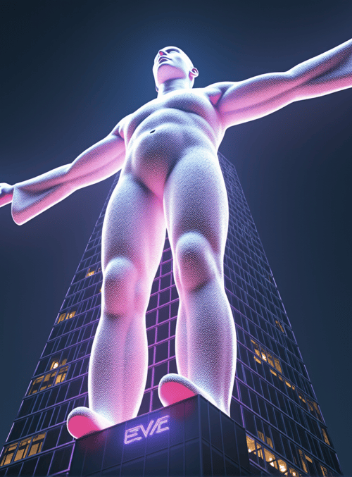 statue, building, figure, man, eve, neon