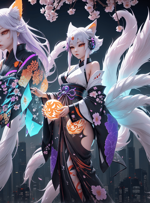 fox spirits, anime characters, kawaii girls
