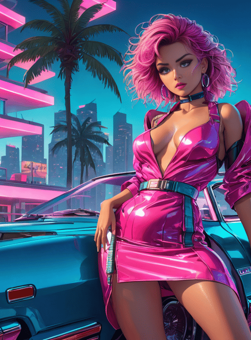 woman, car, city