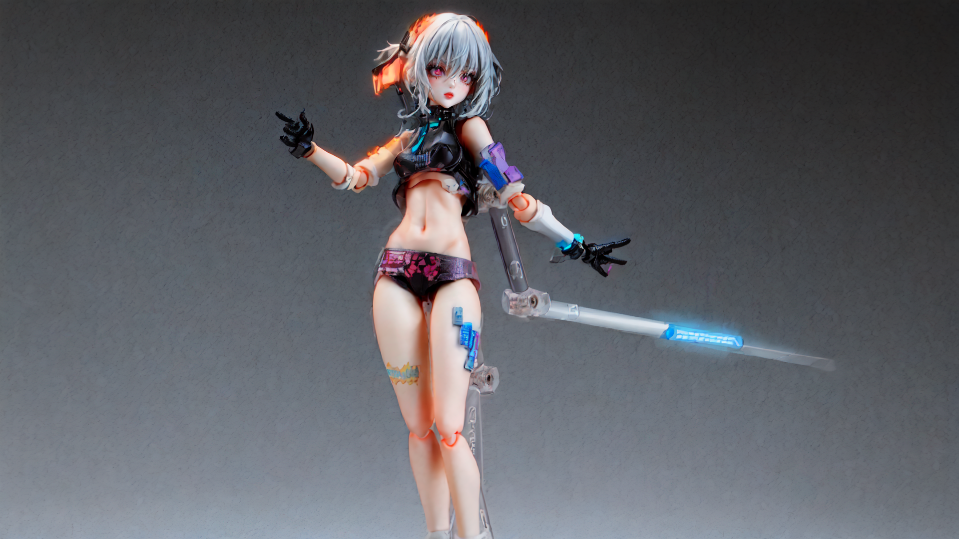 AI generated wallpaper featuring figurine, cyberpunk, sword