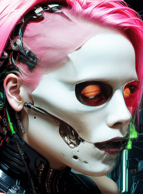 cyborg, woman, neon