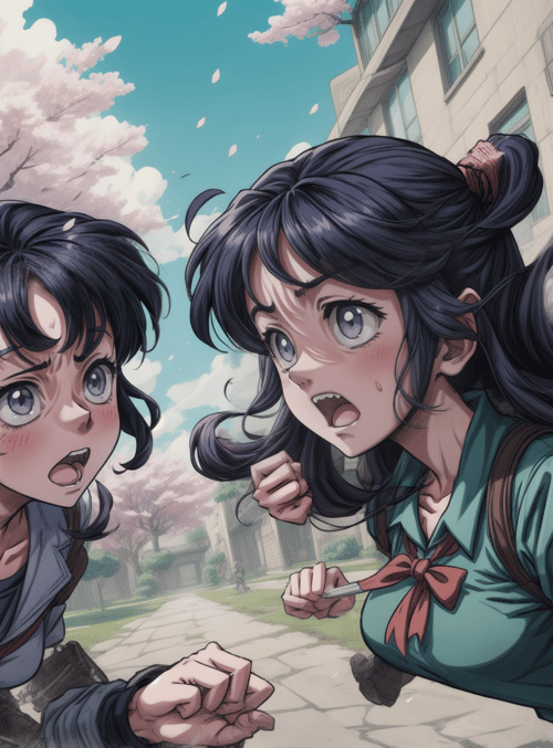 girls, cherry blossoms, school