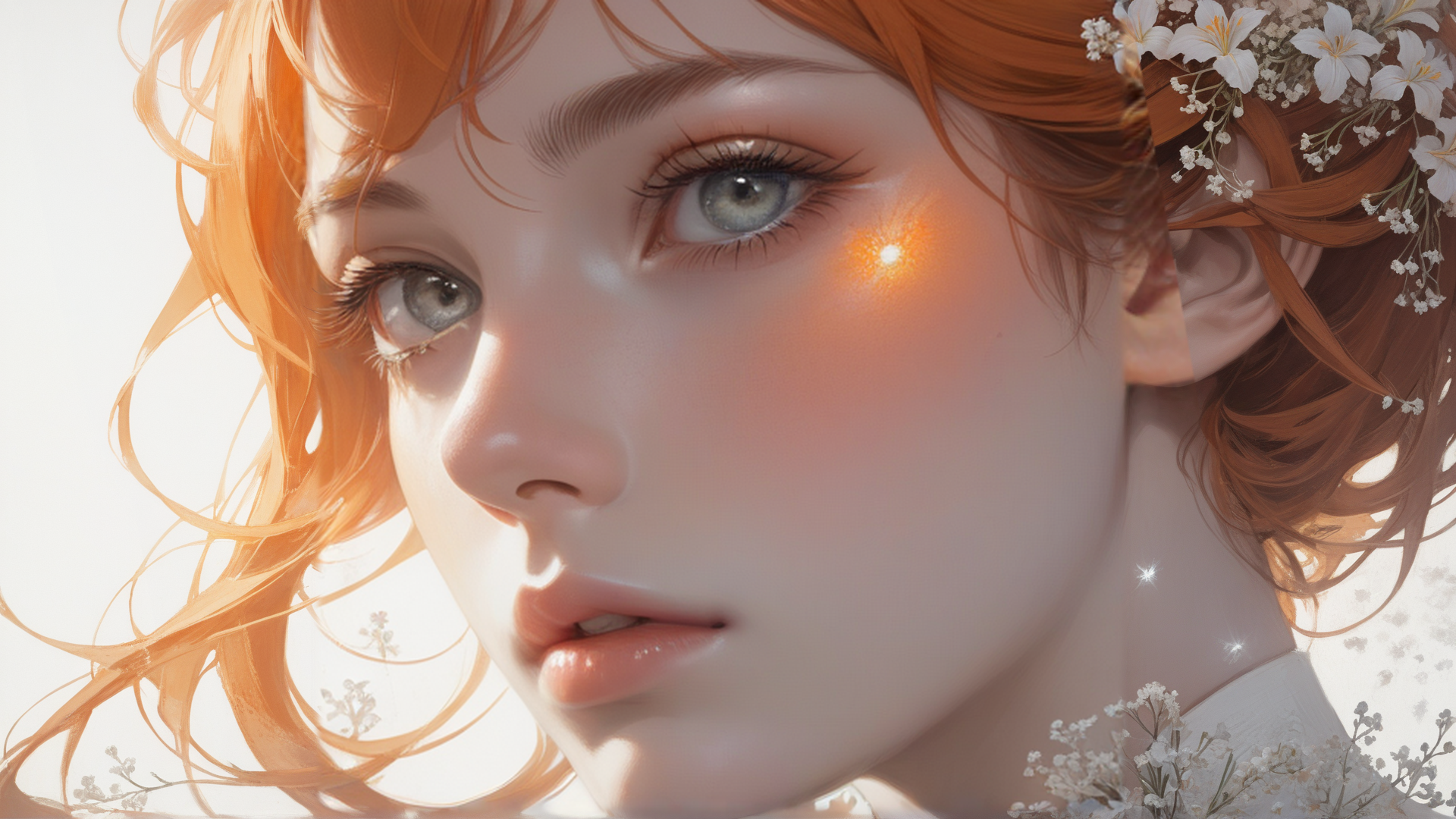 AI generated wallpaper featuring woman, flowers, hair