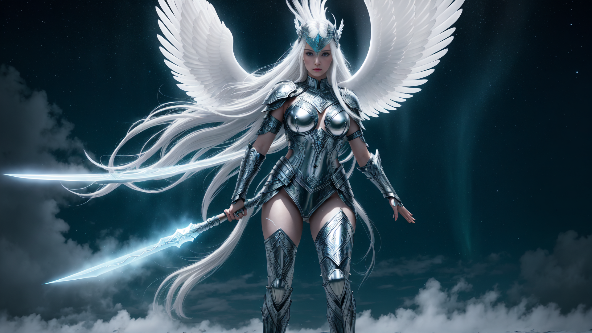 AI generated wallpaper featuring angel, warrior, sword