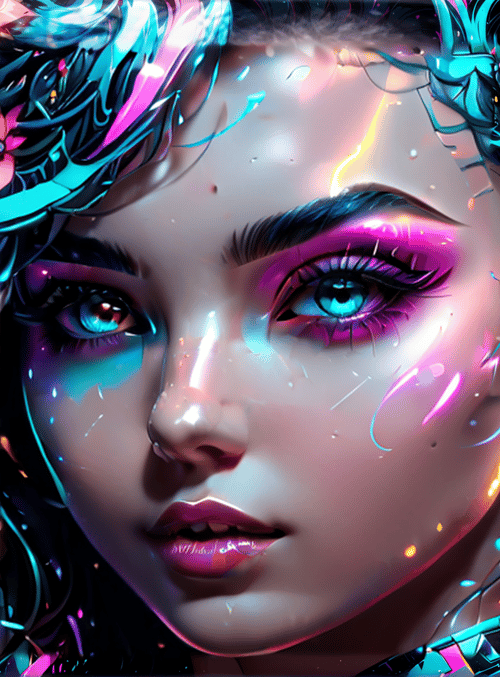 woman, flowers, neon