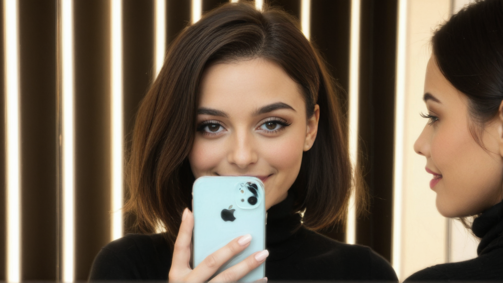 AI generated wallpaper featuring woman, phone, mirror