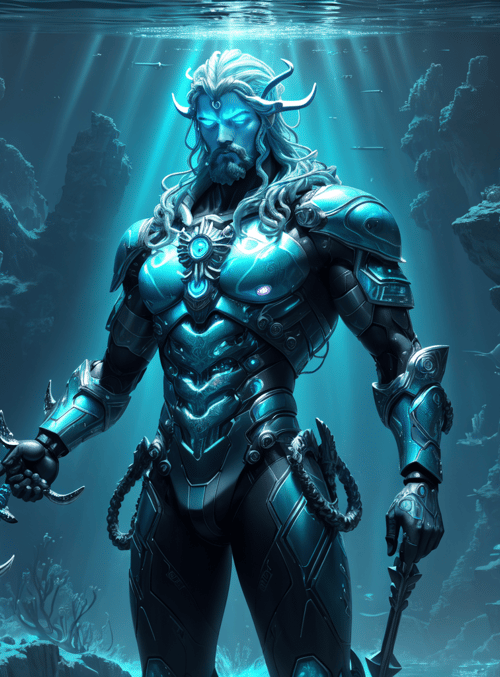god, merman, armor