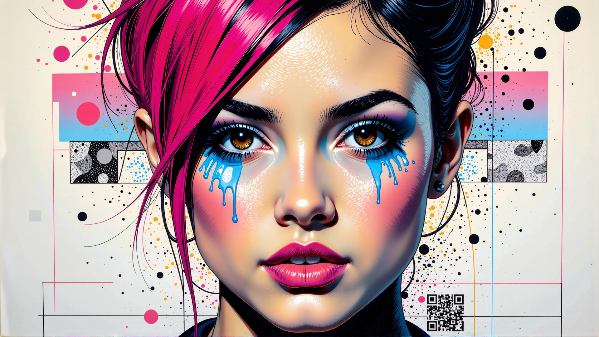 AI generated wallpaper featuring face, hair, ear, eye, lips, earring