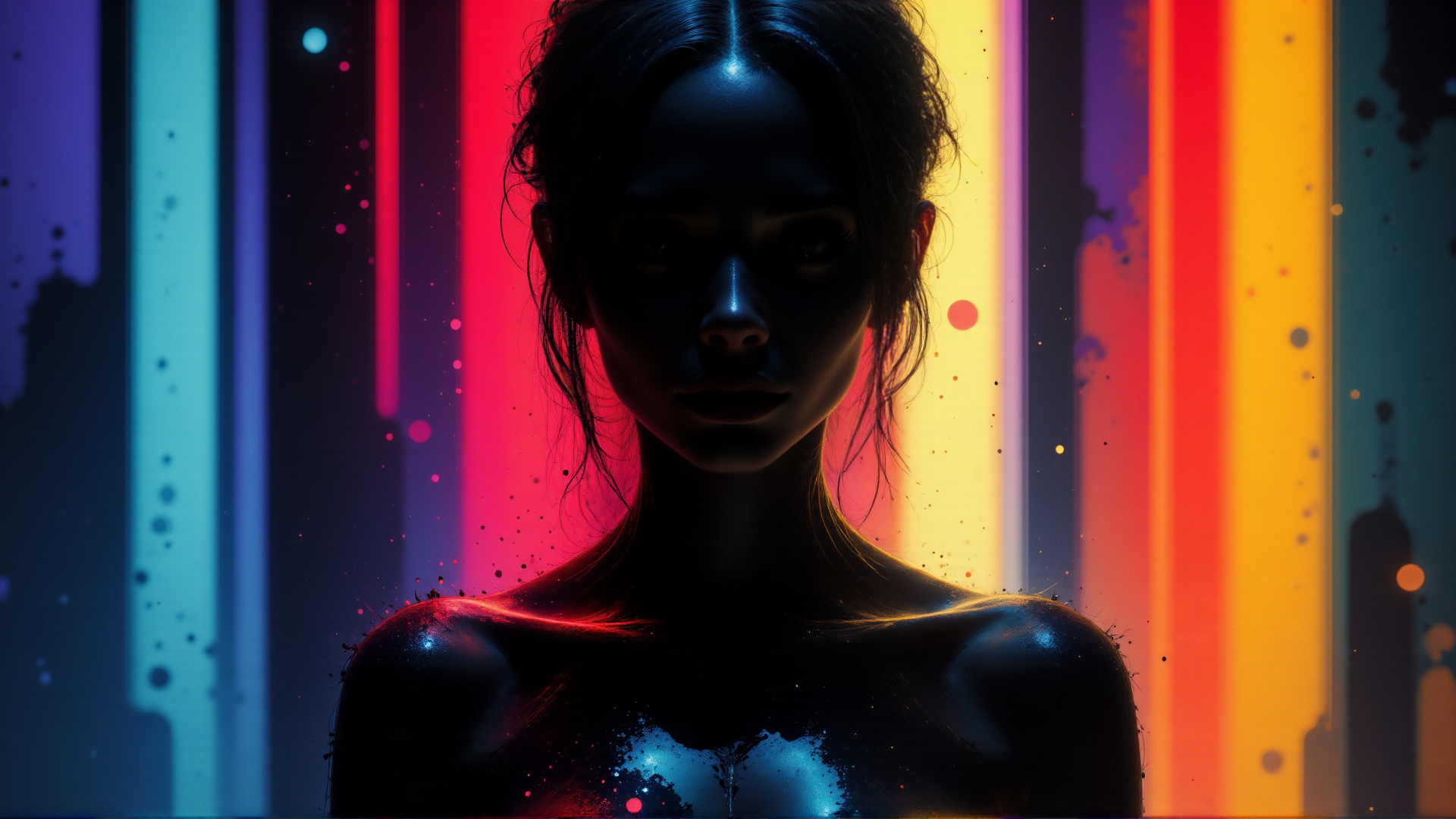 AI generated wallpaper featuring woman, silhouette, cityscape