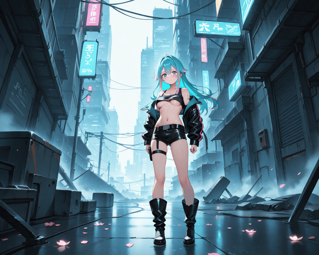 AI generated wallpaper featuring anime character, cyberpunk, urban
