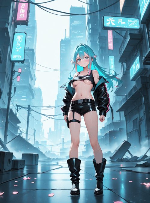 anime character, cyberpunk, urban