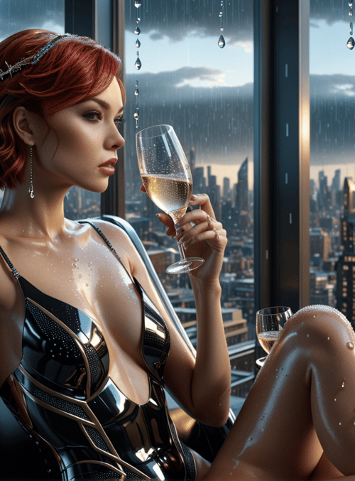 woman, champagne, cityscape
