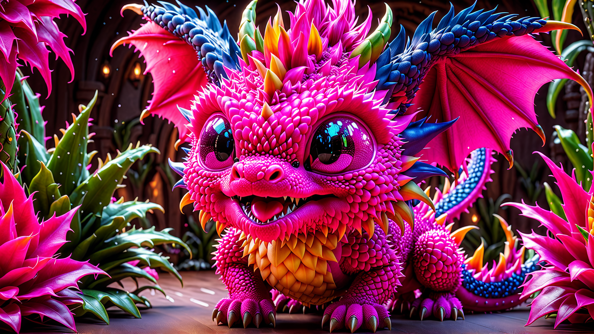 AI generated wallpaper featuring dragon, plant, creature