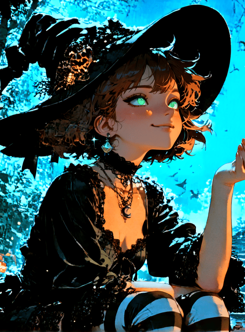 witch, pumpkin, forest, moon, stars, candle, halloween, trees, bats, lighthouse