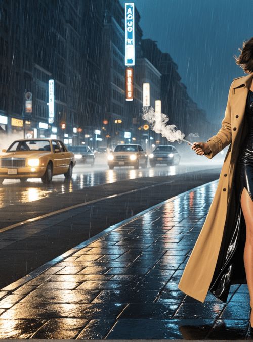woman, trench coat, car