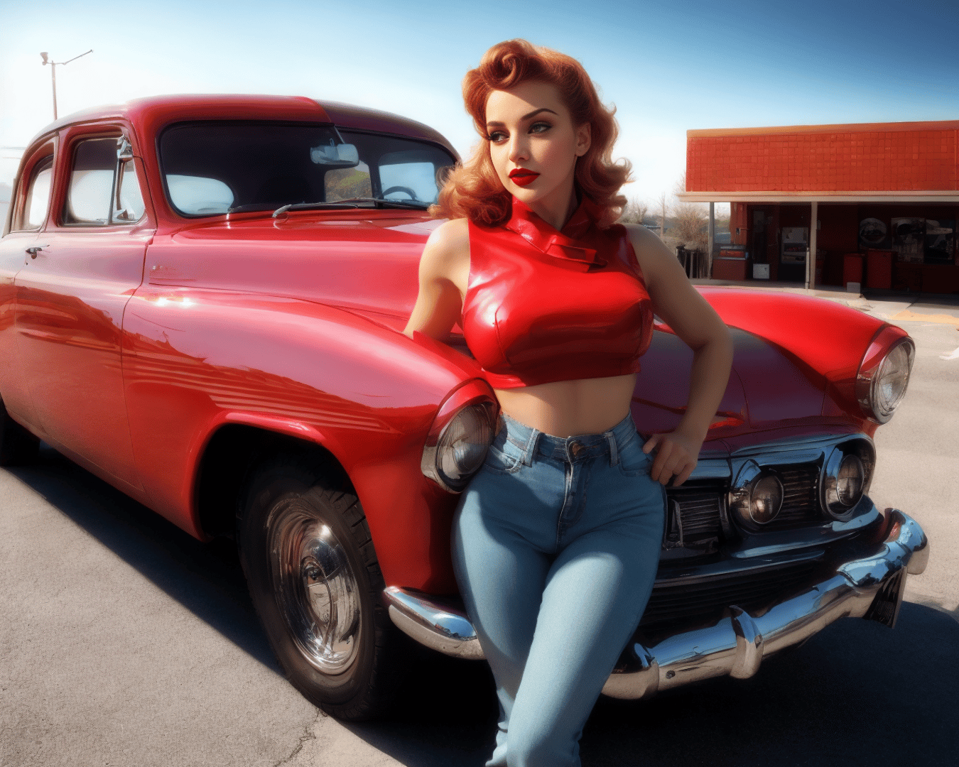 AI generated wallpaper featuring woman, car