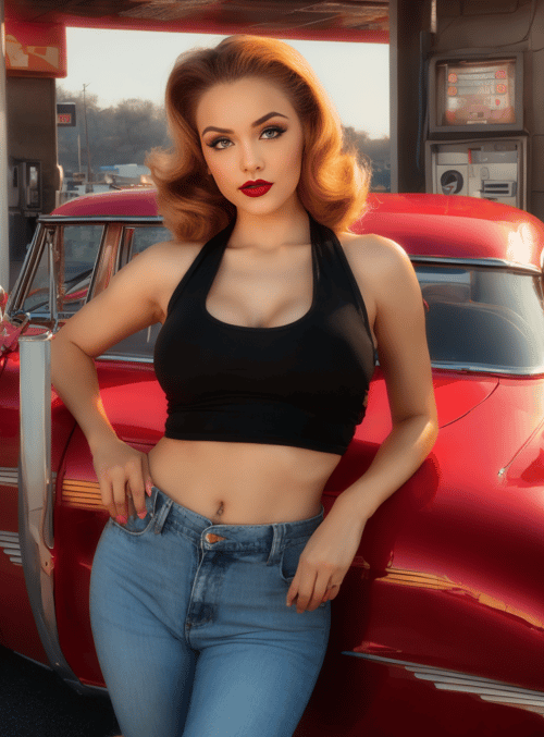 woman, classic car