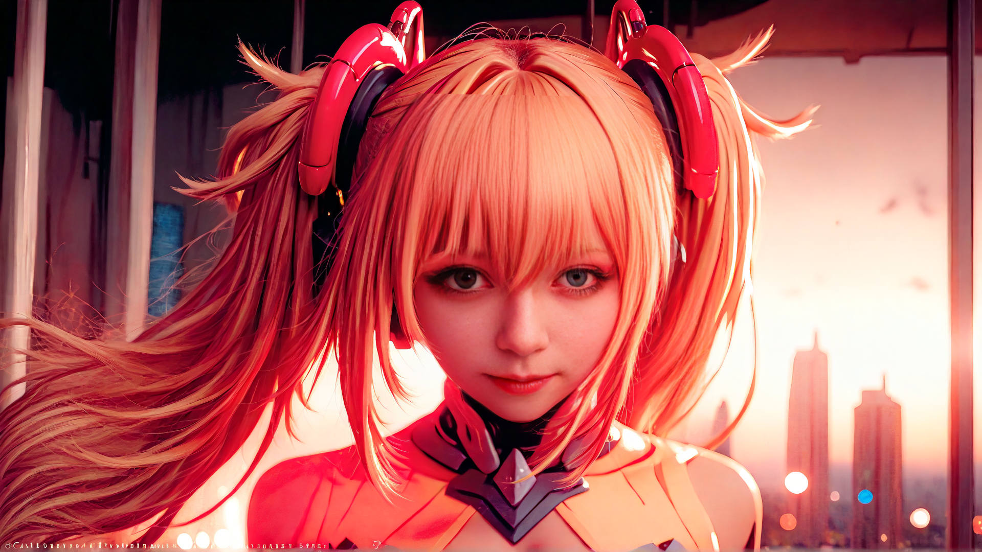 AI generated wallpaper featuring anime girl, cyberpunk, robot