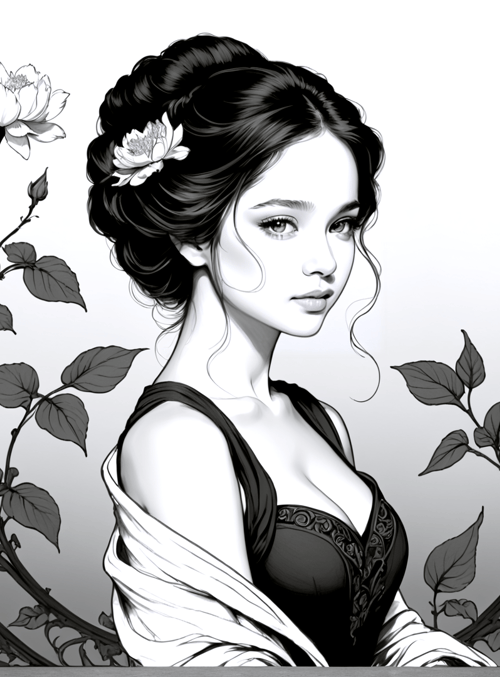woman, flower, dress, hair, garden, fence, bouquet, robe, bridal, garden
