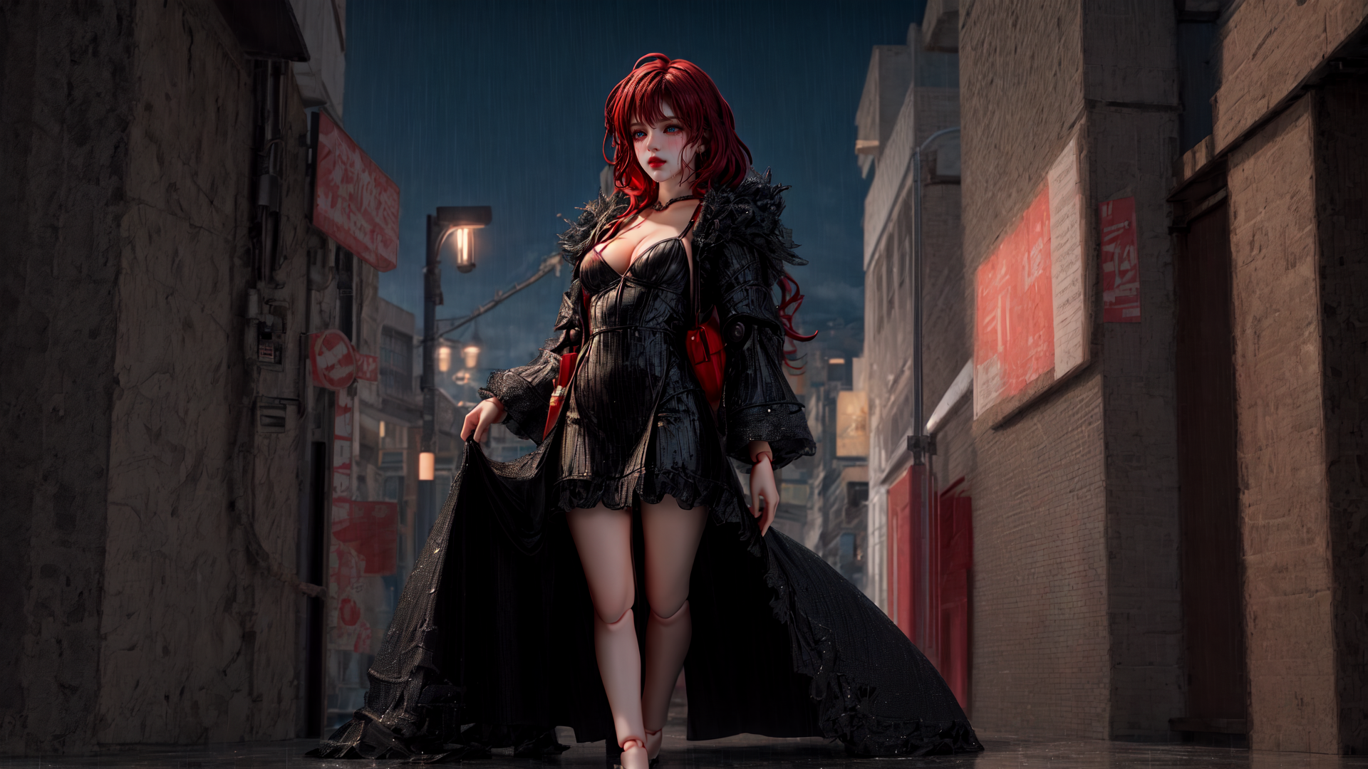 AI generated wallpaper featuring woman, street, alley