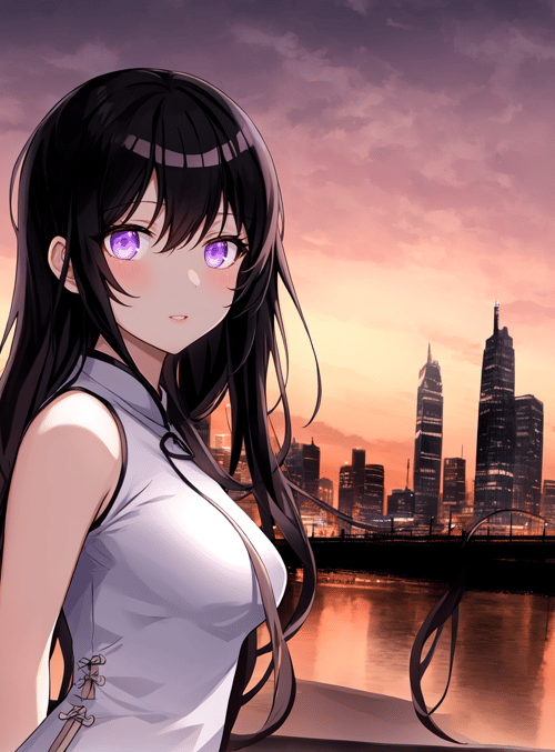 anime girl, cityscape, bridge