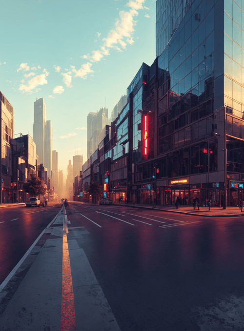 city, street, buildings, skyline, neon, cars, people, banners, roads, signs