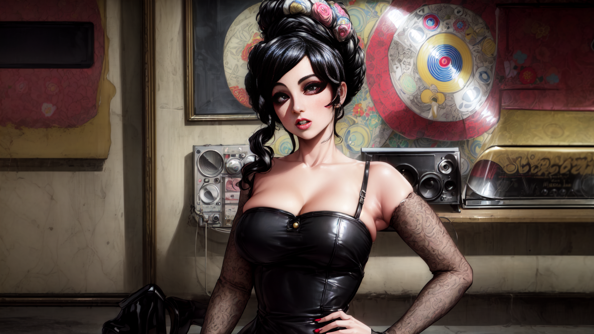 AI generated wallpaper featuring woman, goggles, gloves