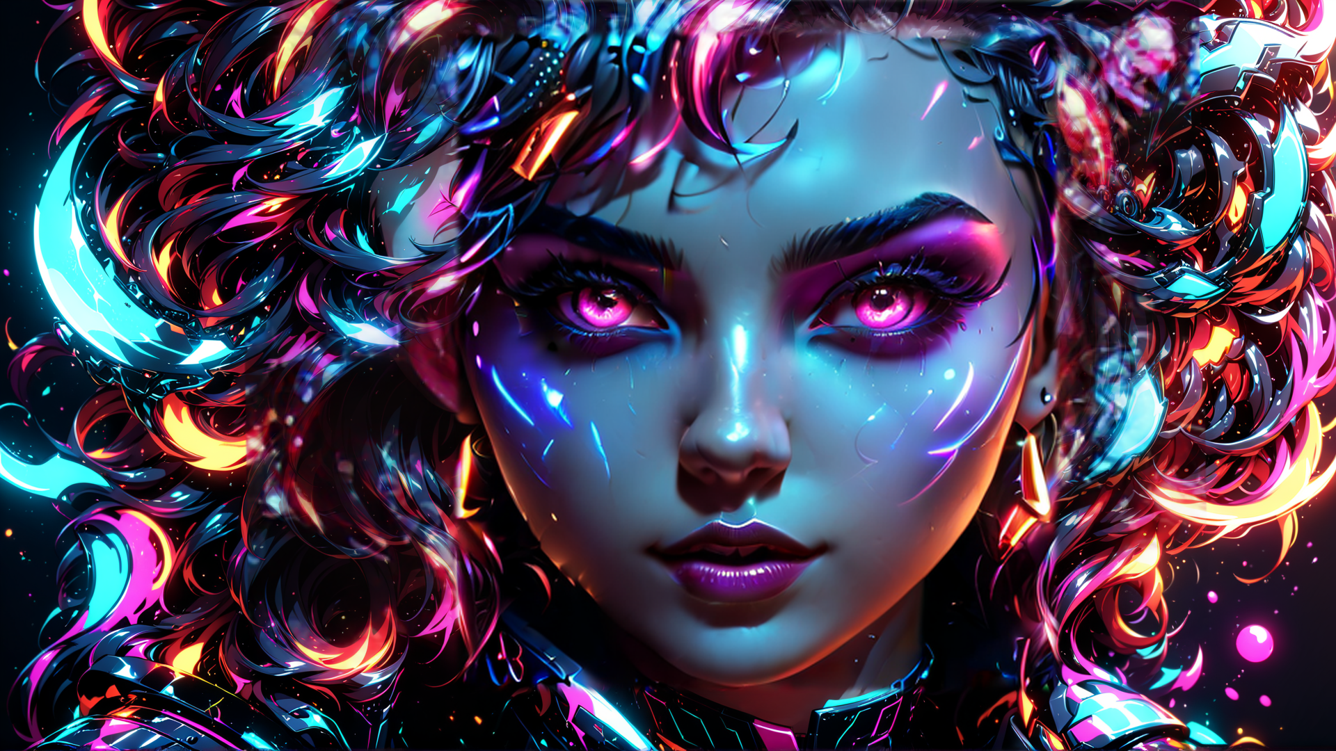 AI generated wallpaper featuring cyberpunk, female, neon