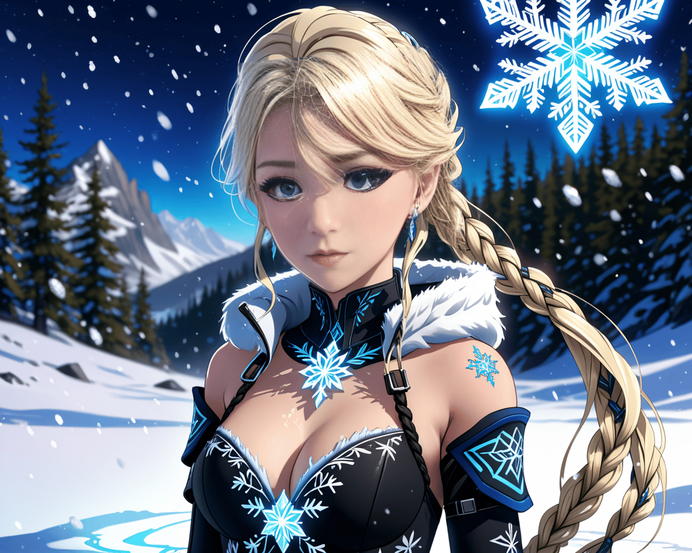 AI generated wallpaper featuring woman, snowflake, braid