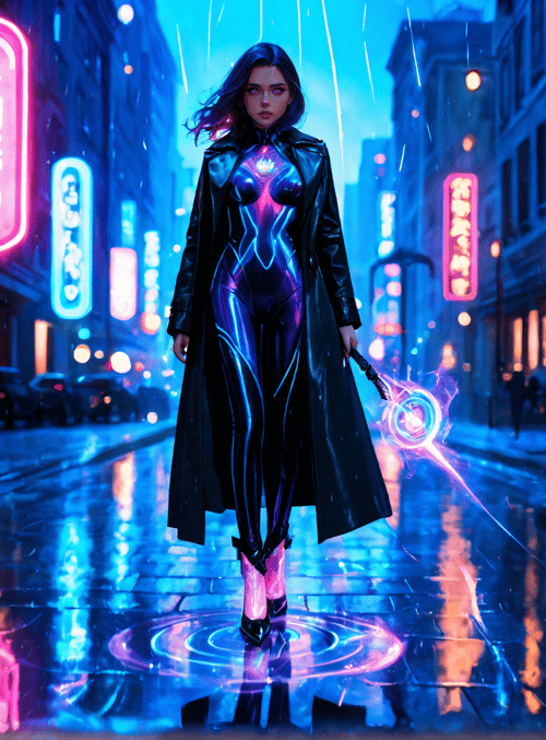 woman, cyberpunk, magician