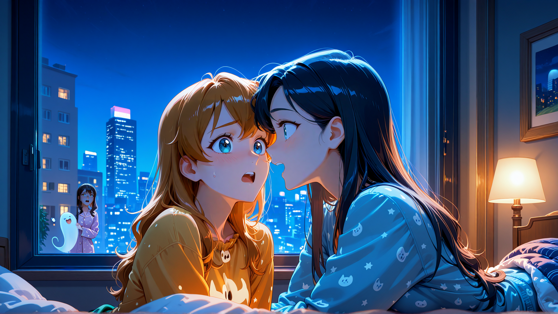AI generated wallpaper featuring girls, night, city