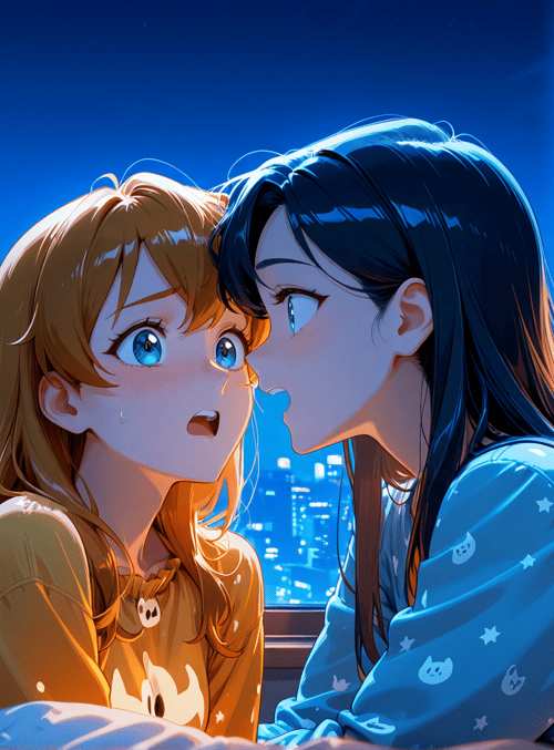 girls, night, city