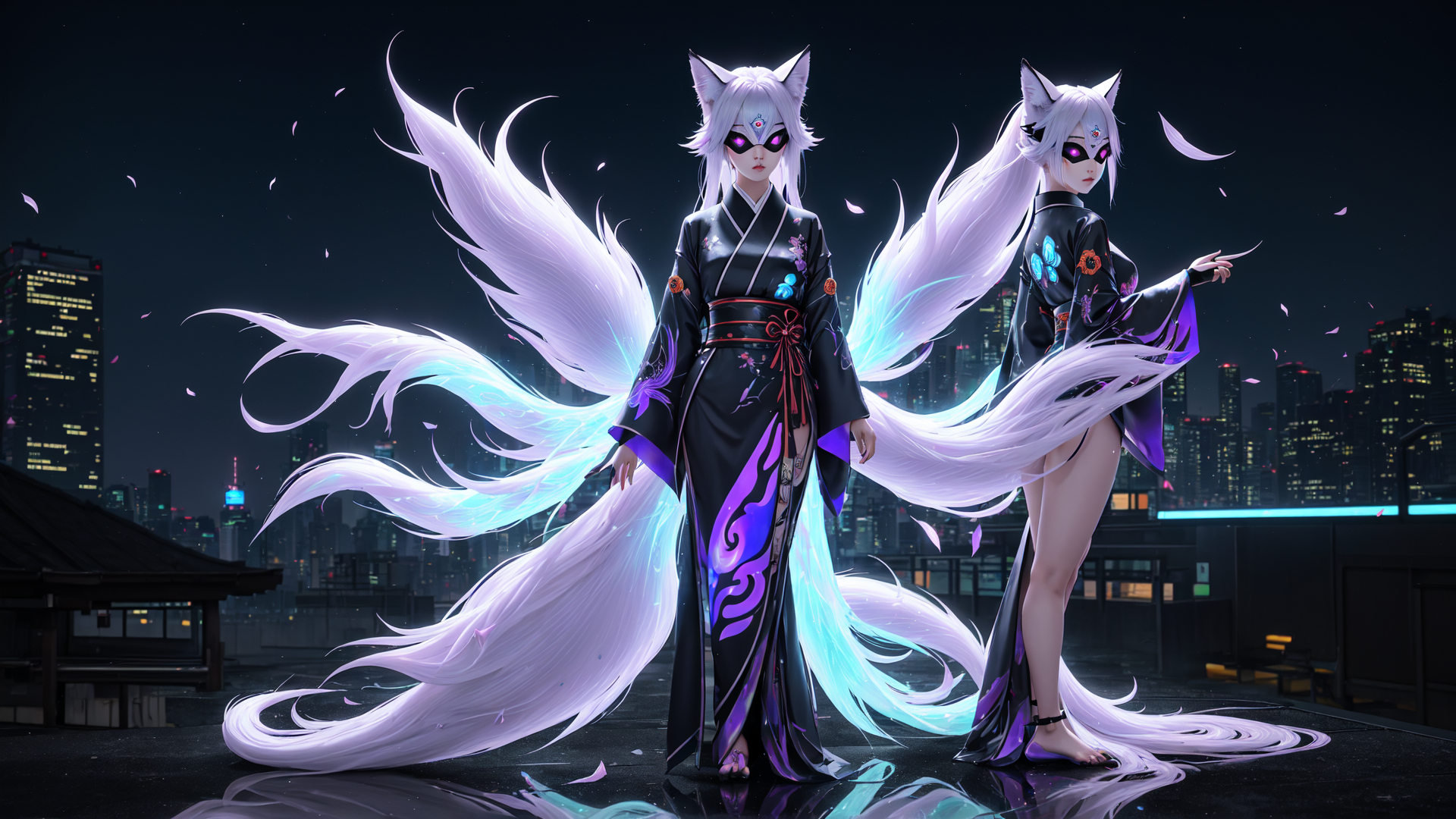 AI generated wallpaper featuring fox, anime, kawaii
