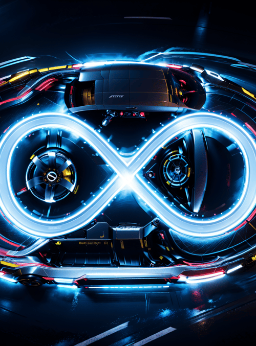 car, infinity symbol, neon lights