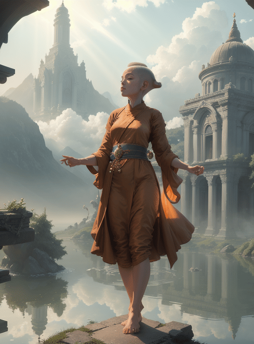 monk, ancient architecture, water