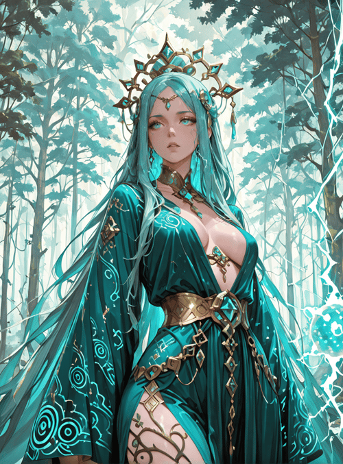queen, elf, forest, magic, dress