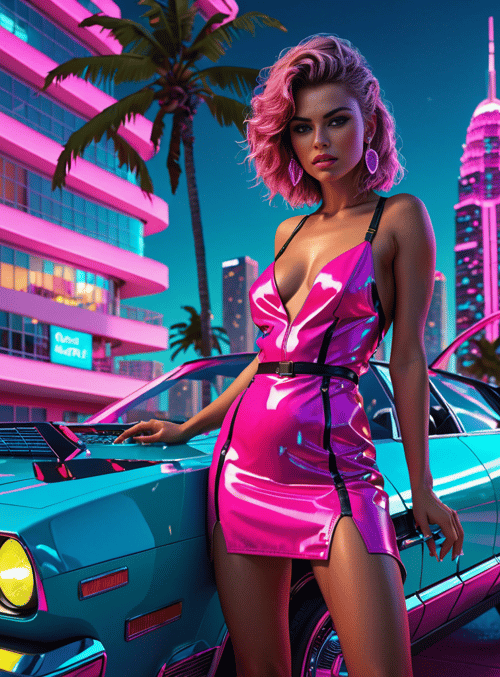 woman, car, city
