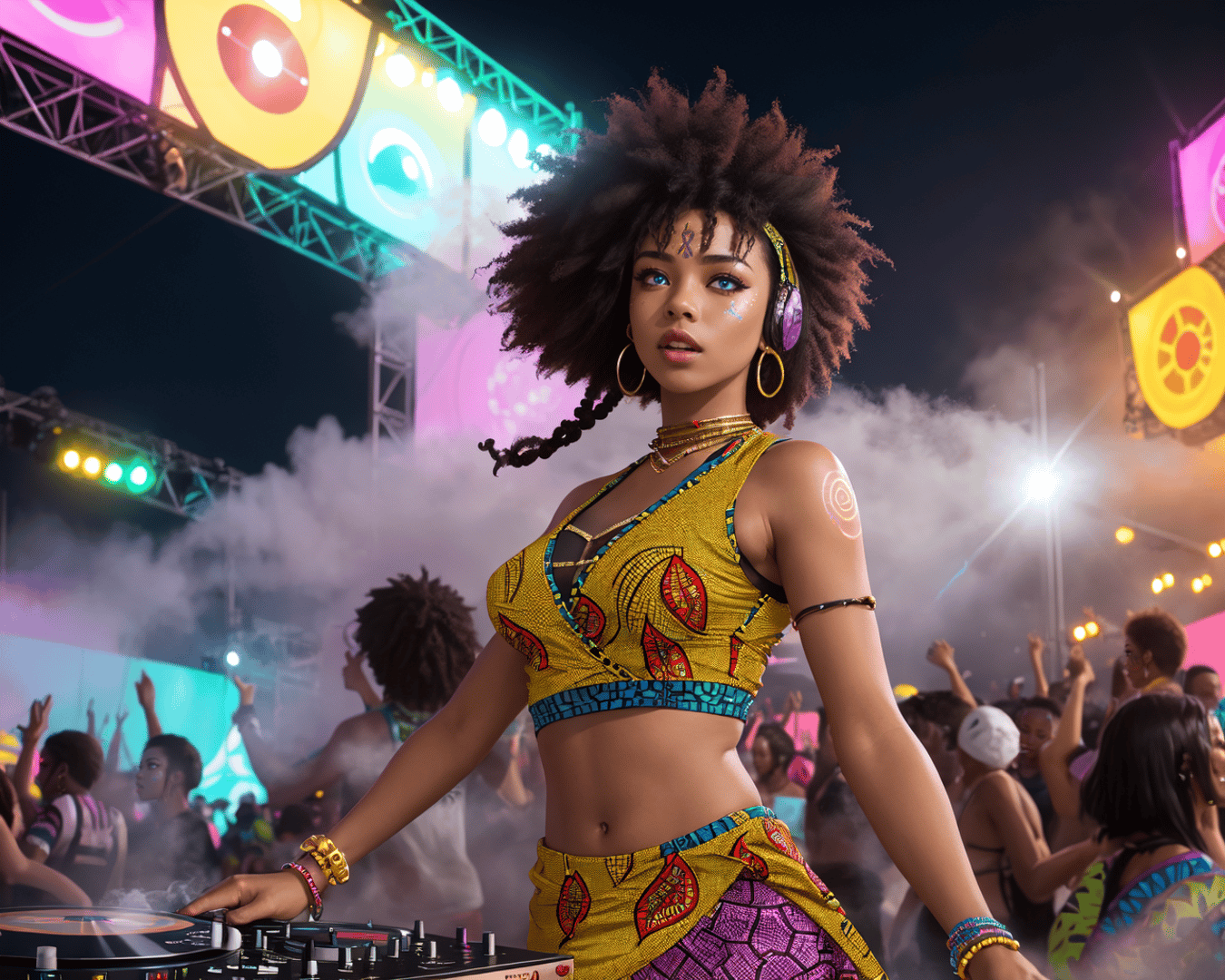 AI generated wallpaper featuring dj, woman, crowd