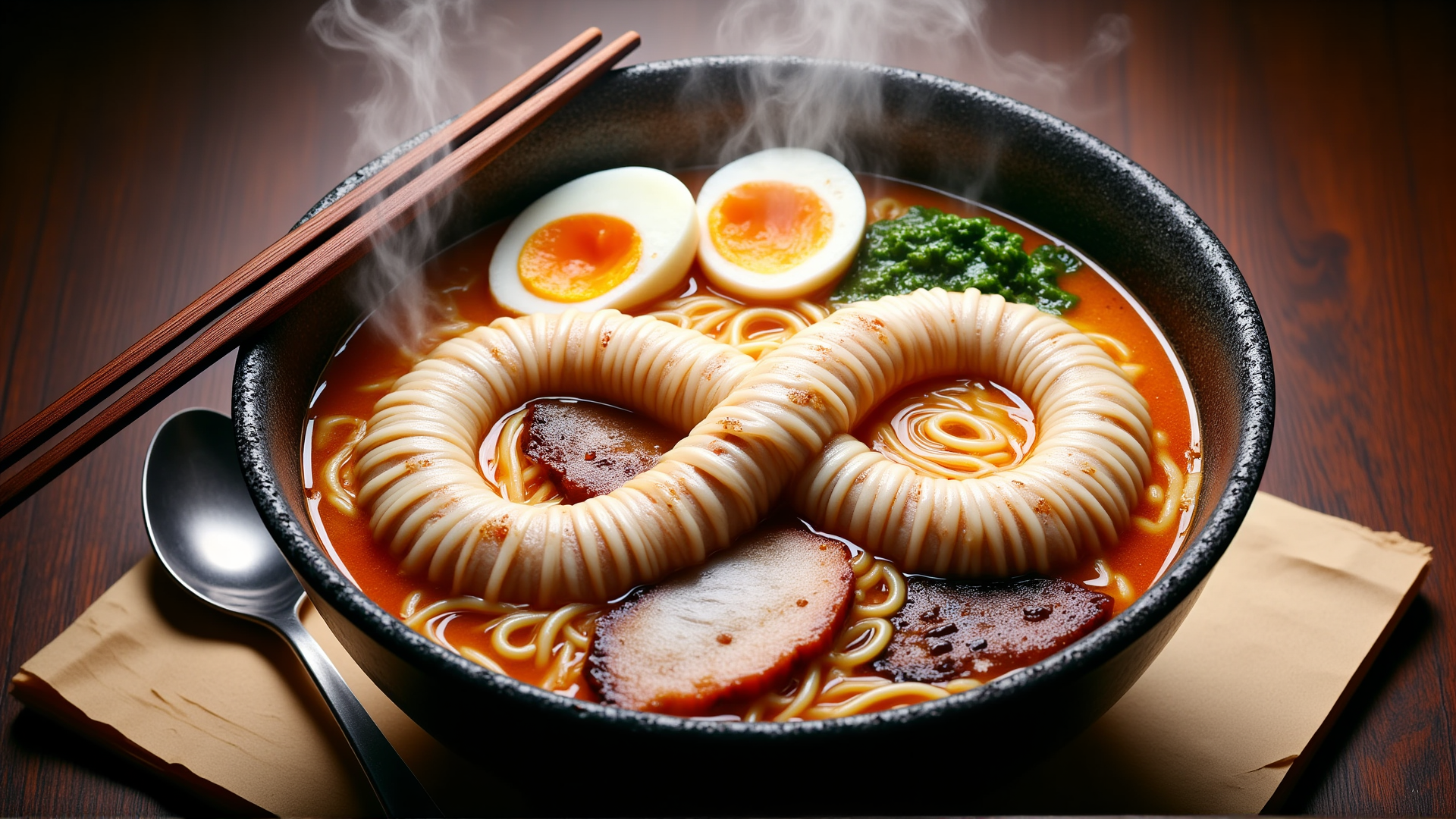 AI generated wallpaper featuring ramen, noodles, egg