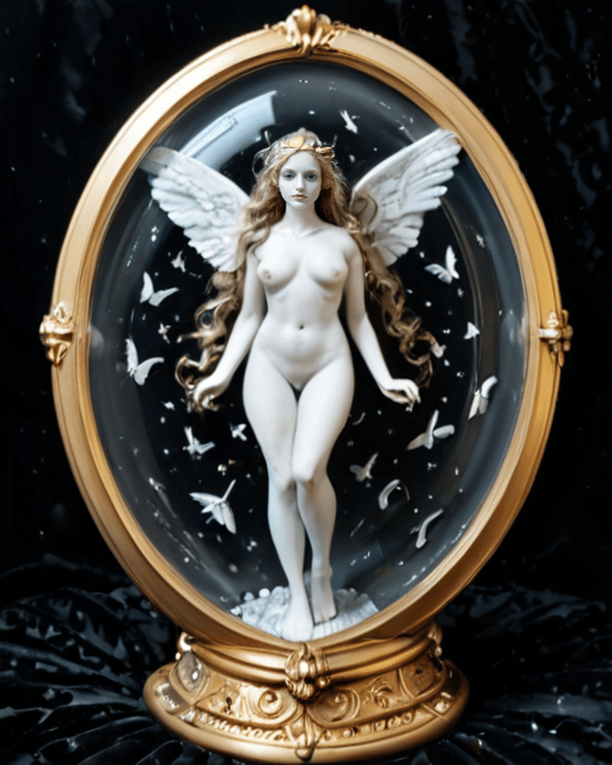 AI generated wallpaper featuring angel, figurine, butterfly