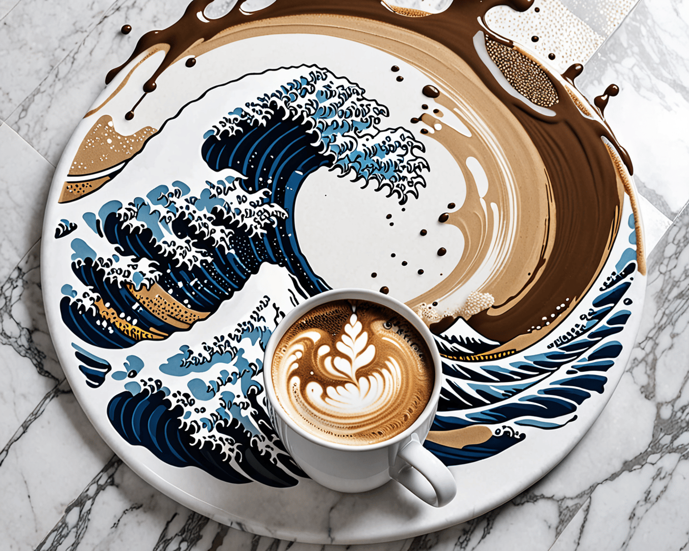 AI generated wallpaper featuring coffee, wave, plate