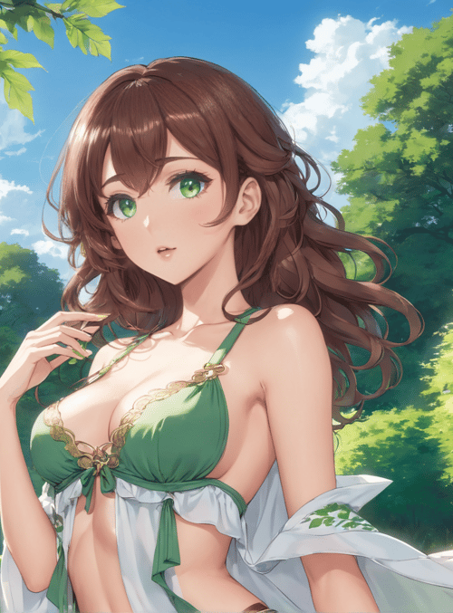 woman, garden, trees