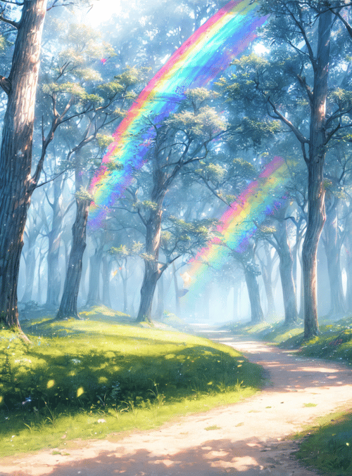 forest, rainbow, path