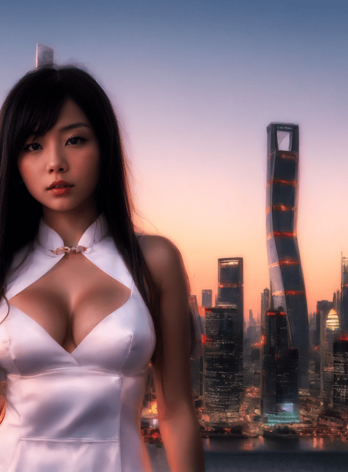 woman, cityscape, dress