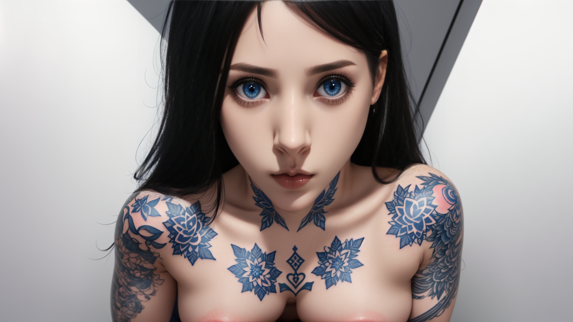 AI generated wallpaper featuring woman, tattoo, chest