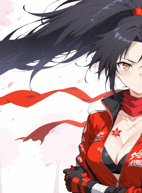 anime girl, racer, cherry blossoms