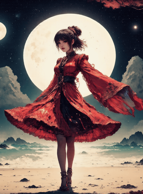 woman, dress, moon