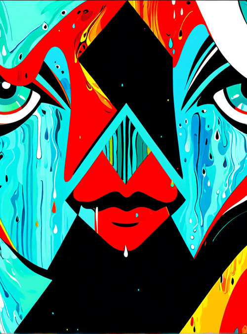 face, eyes, tears, geometric, abstract, art, painting, pattern, design, expression