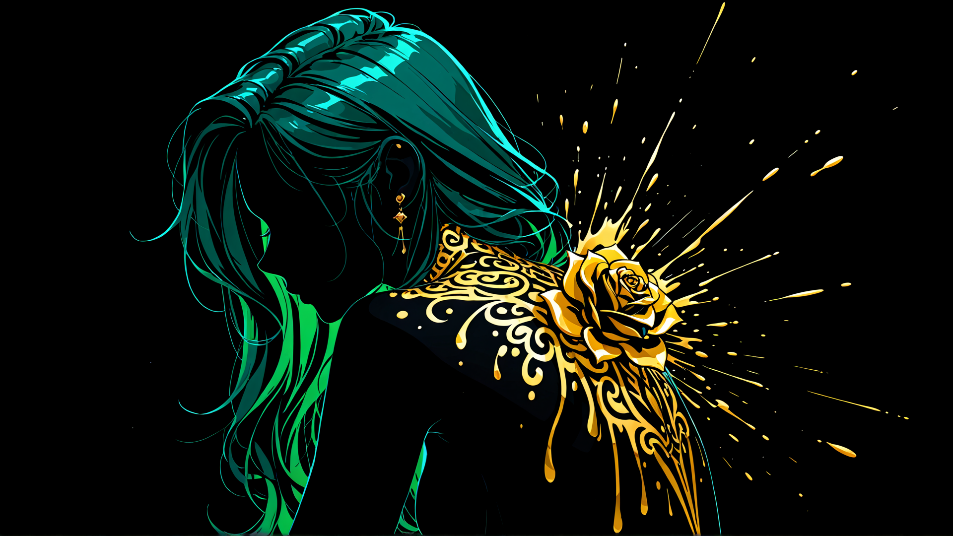 AI generated wallpaper featuring woman, rose, tattoo